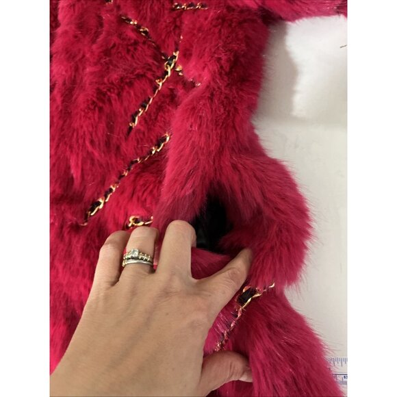 H&M X Moschino Jeremy Scott Pink Faux Fur Coat w/ Chains Womens Size XS - Picture 15 of 16